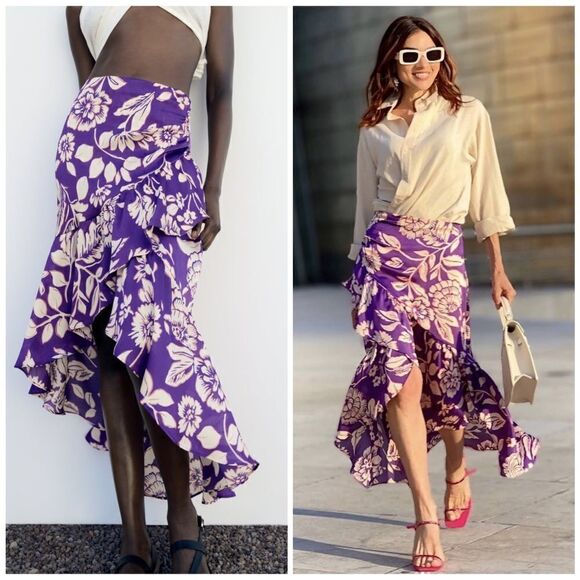 Zara PRINTED SKIRT WITH RUFFLE TRIMS - Picture 1 of 12
